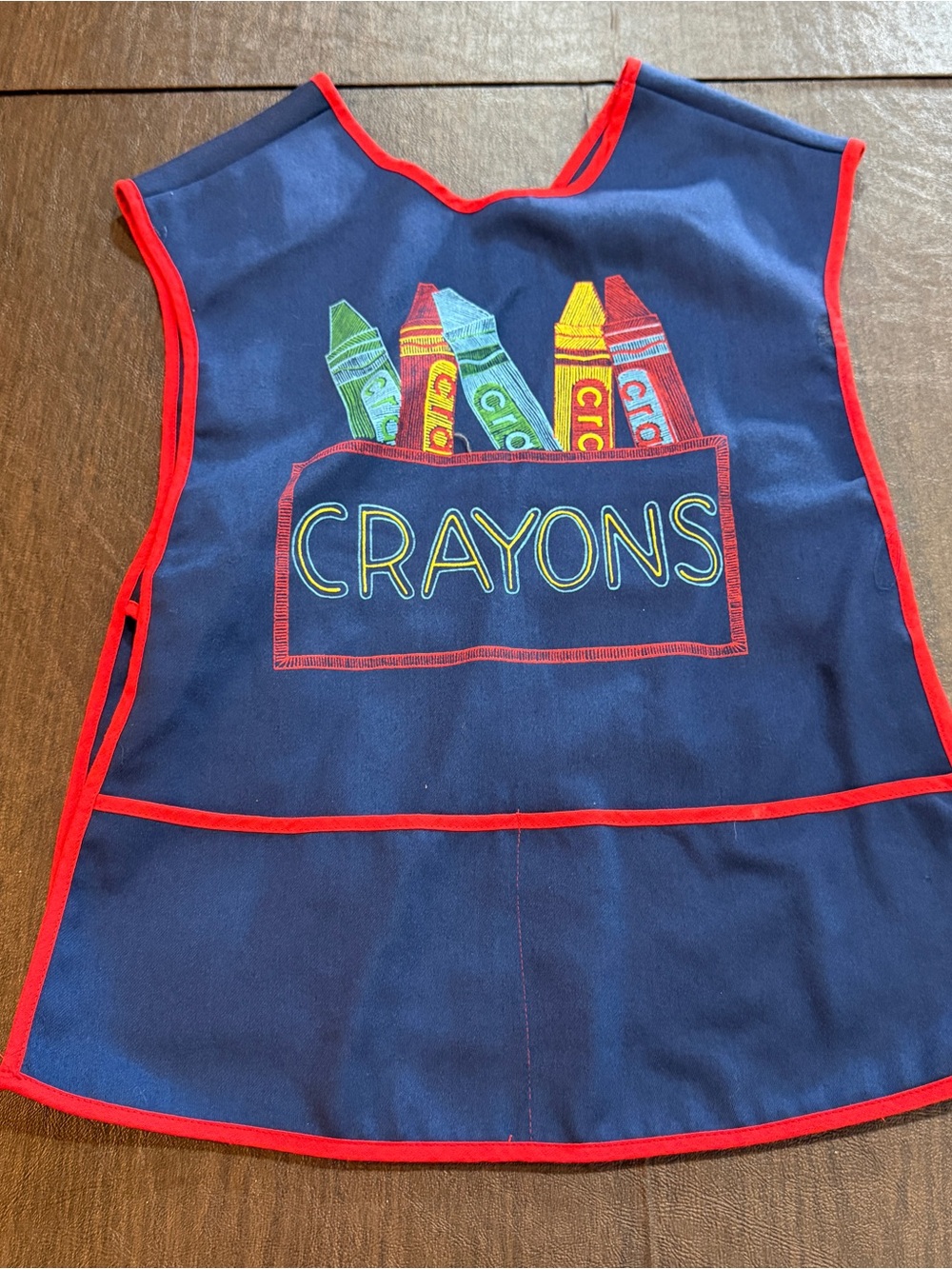 Vintage Sears Kids Navy Crayons Art Smock with Red Trim Sz L 6X-7
